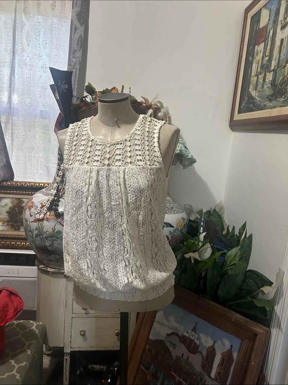 American Rag Cream Crochet Lace Sleeveless Camisole